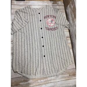 VTG Off the Bench New York Yankees Pinstripe Baseball Jersey Grey Mens L READ